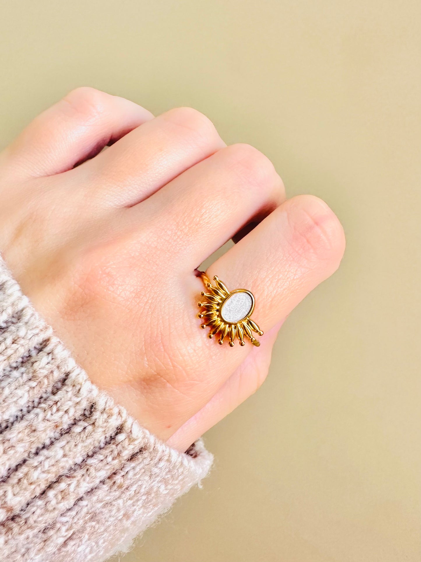 Gold White Mother of Pearl Ring