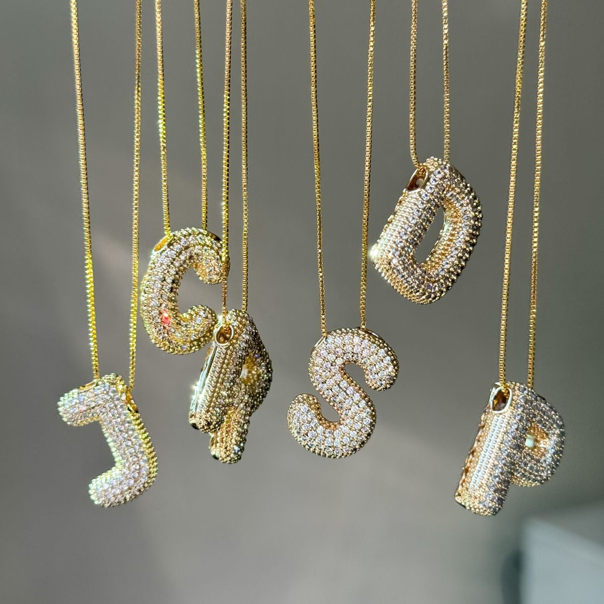 Letter Pendant Necklace with Sparkling Stones