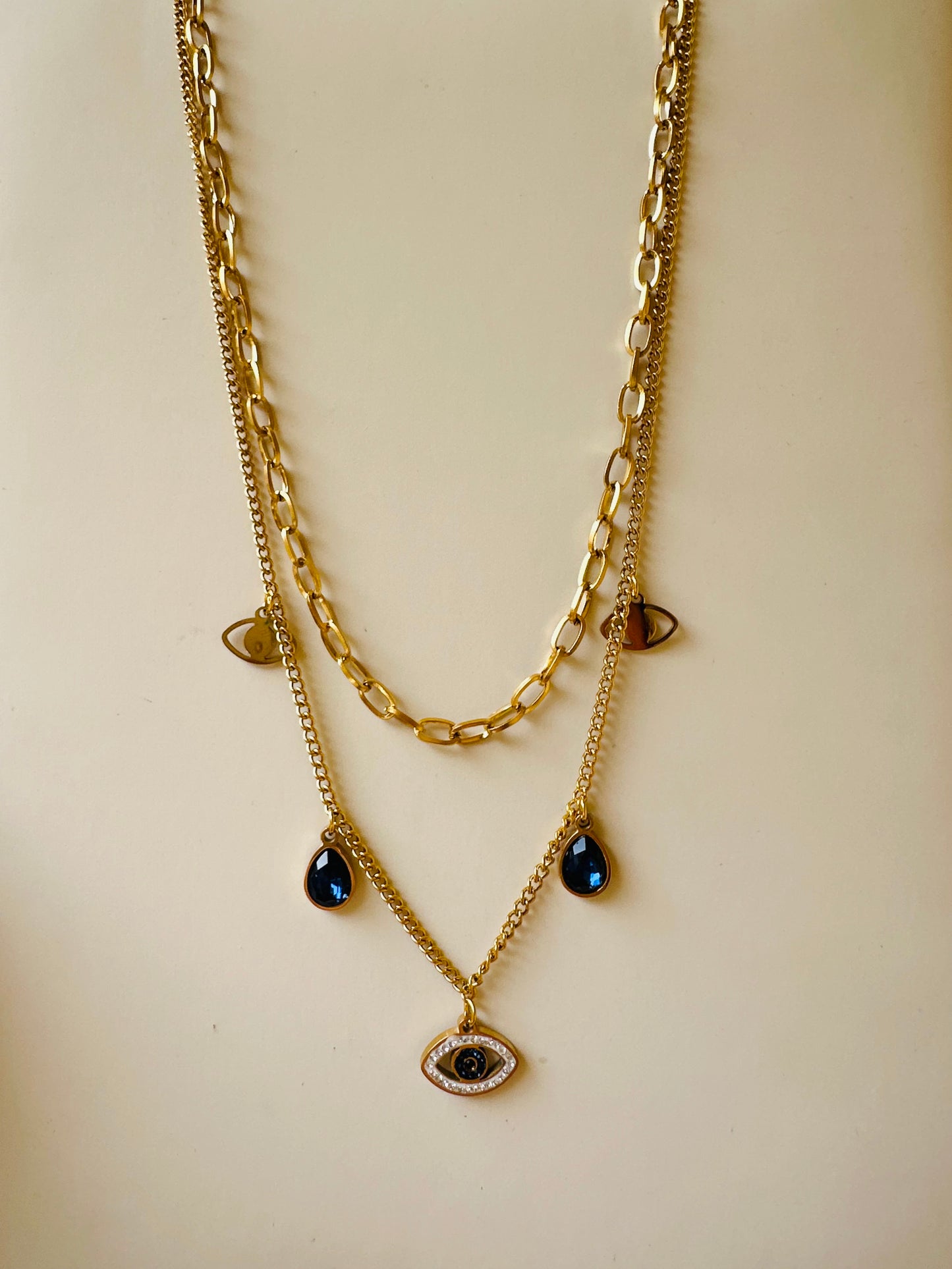 Blue Evil Eye & Ankh Pendant Necklace