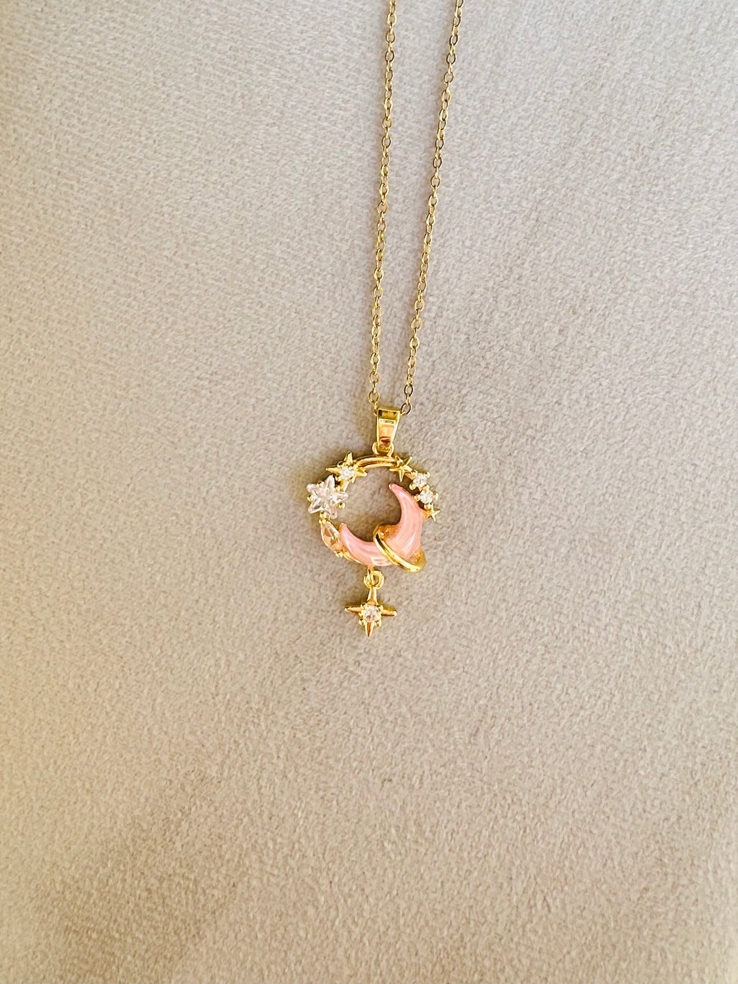 Pink Crescent Necklace – Stainless Steel