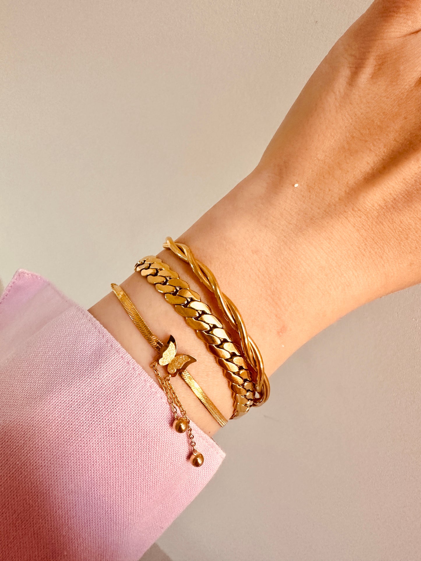 3-Piece Bracelet Set – Gourmet Chain, Butterfly & Minimal Bangle