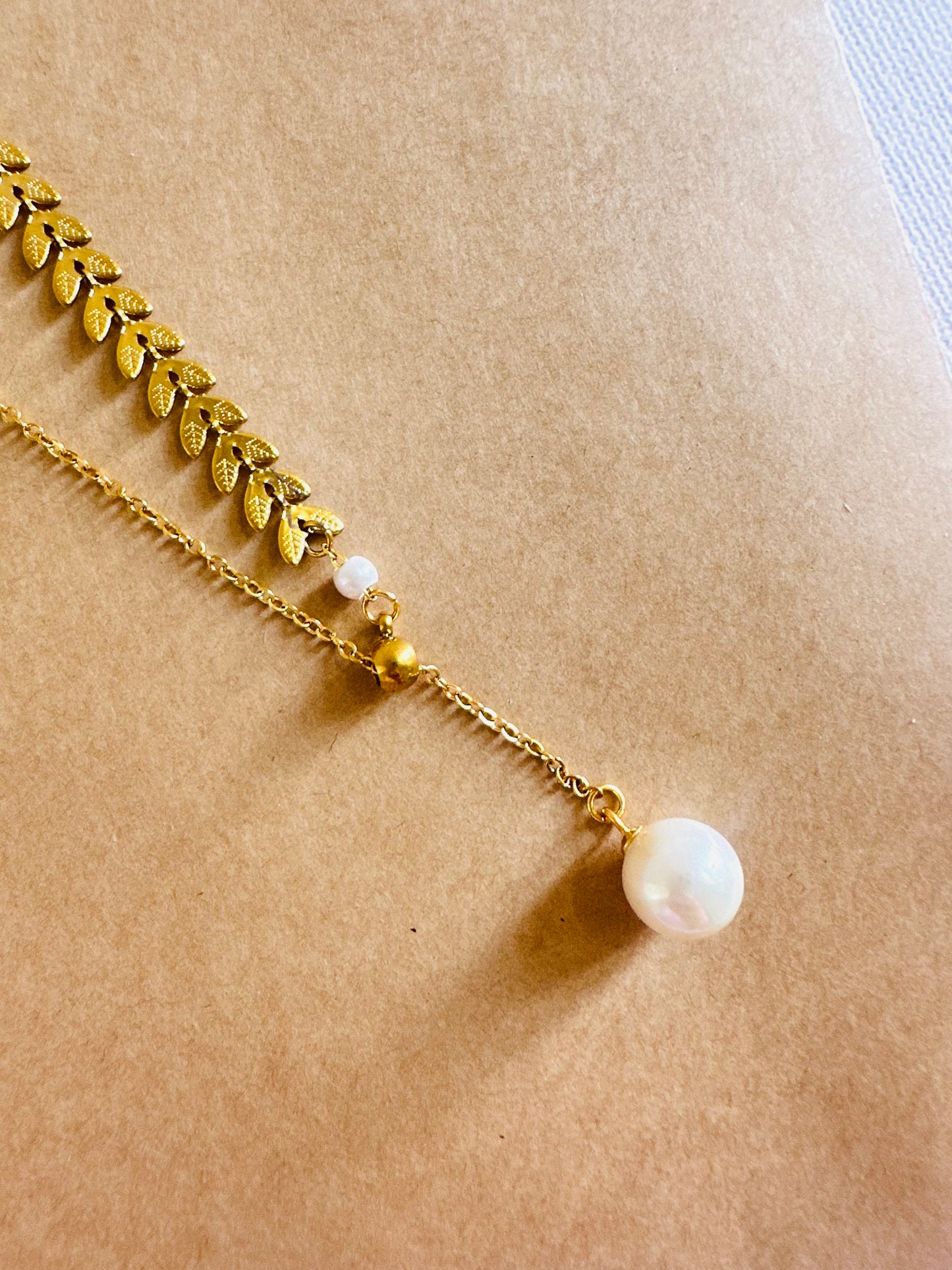 Gold Necklace with White Pearl ✨