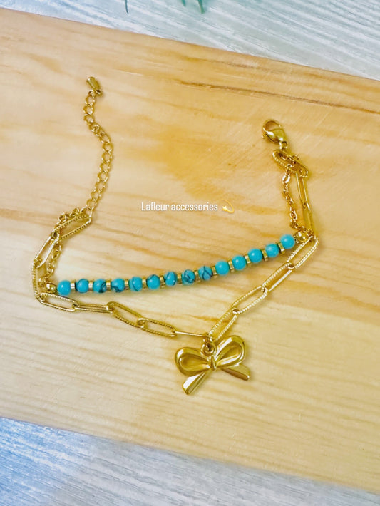 🎀 Blue & Bow Bracelet