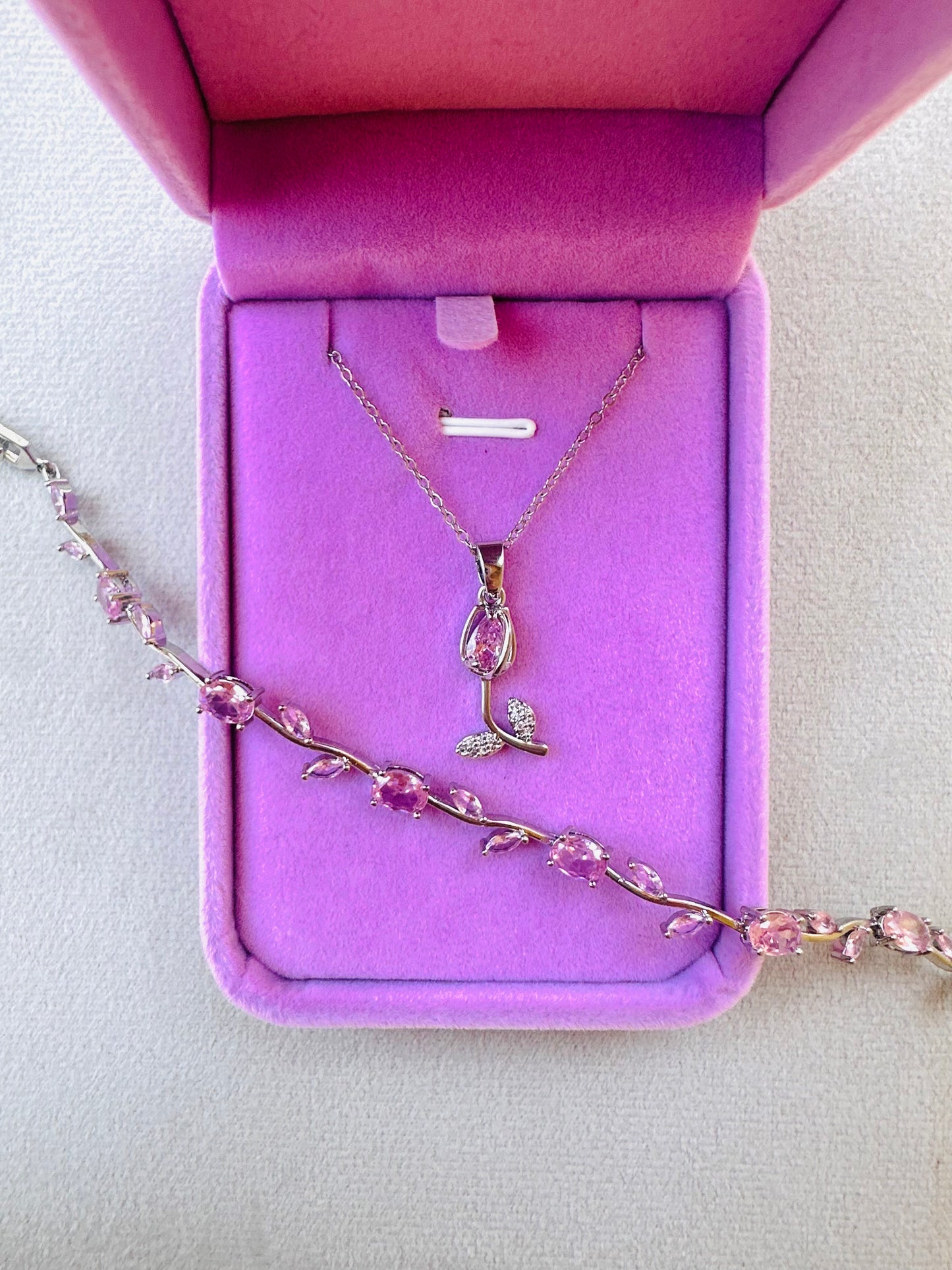 Pink Tulip Necklace & Bracelet Set