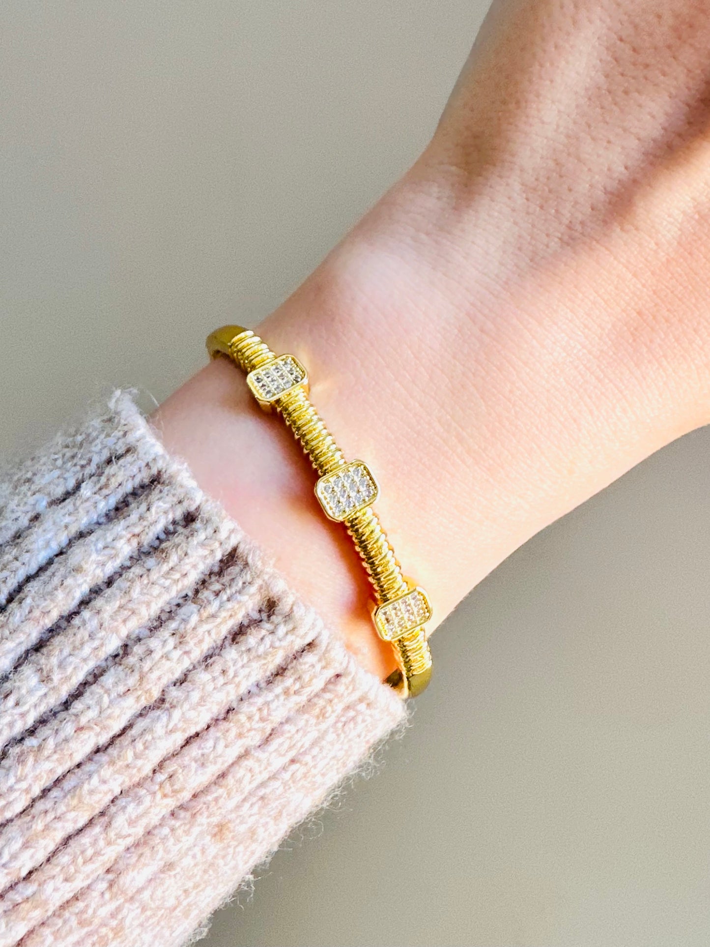 Gold Bangle with Sparkling Stones