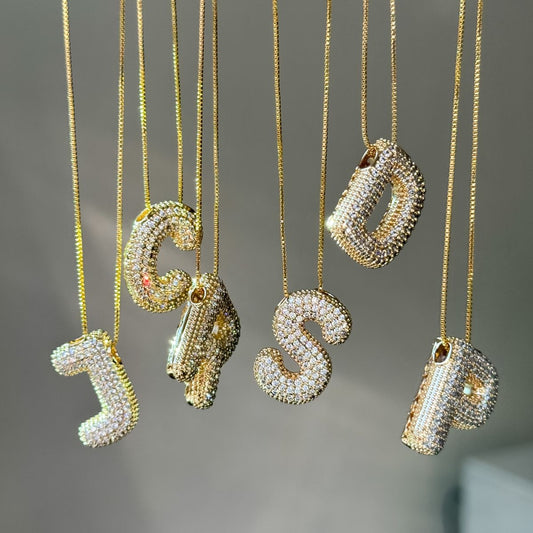 Letter Pendant Necklace with Sparkling Stones