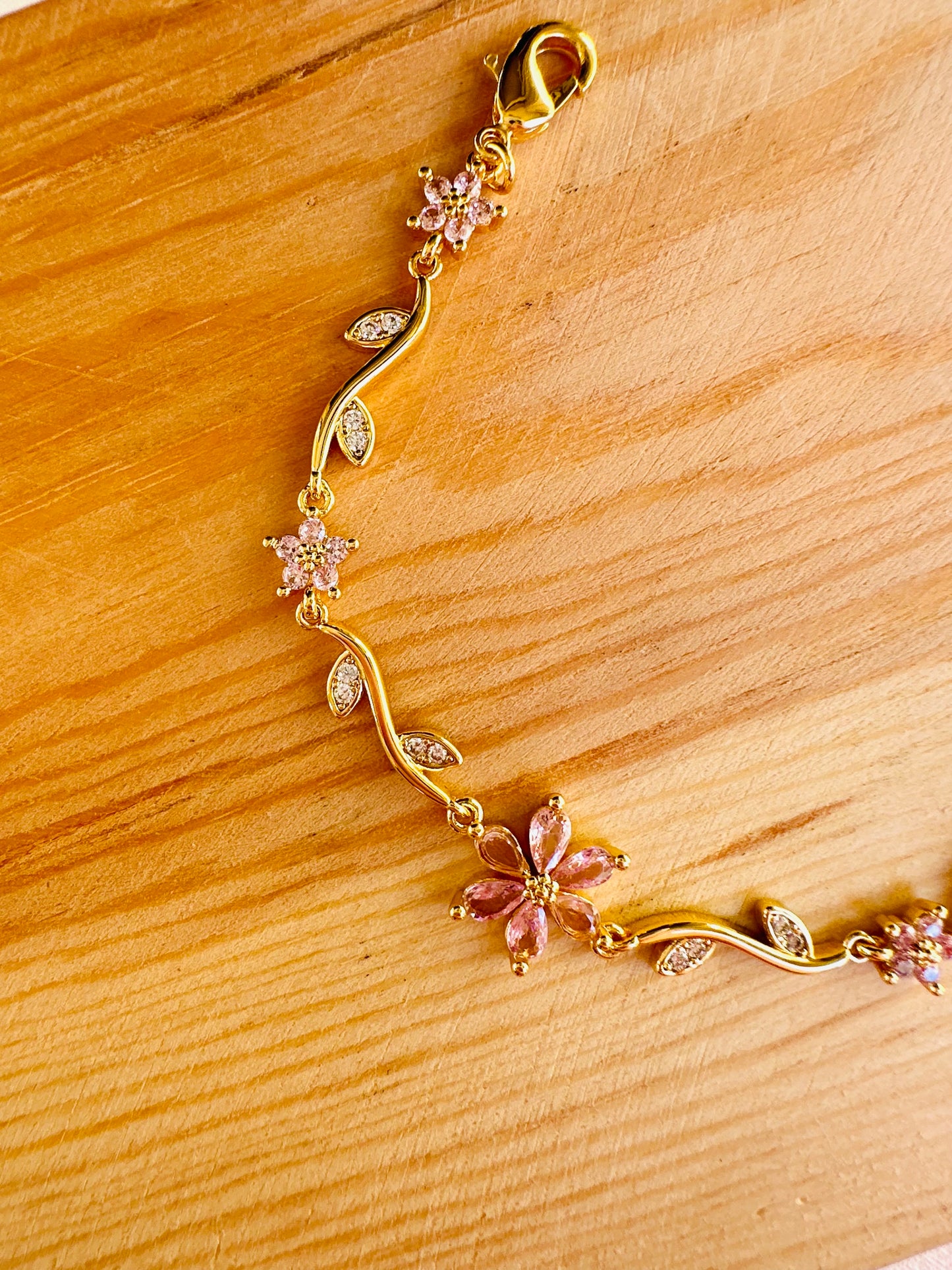 Pink Flower Gold Plated Bracelet