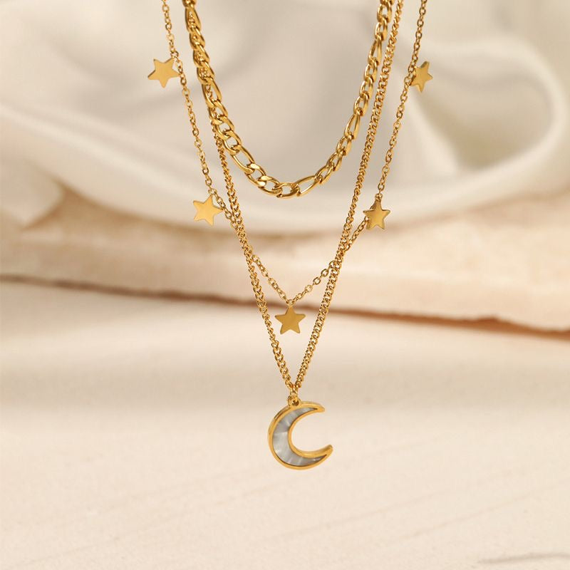 Triple Crescent & Stars Necklace