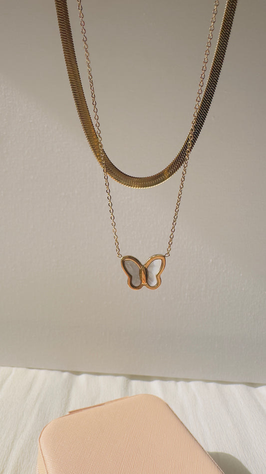 Butterfly & Snake Chain Necklace – Stainless Steel