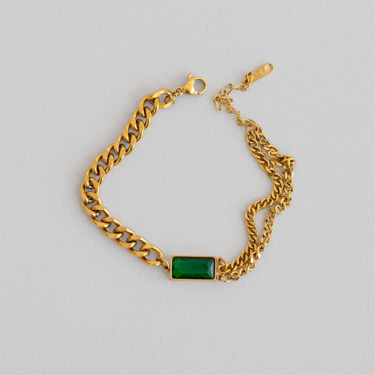 Elegant Green Stone Bracelet – Stainless Steel