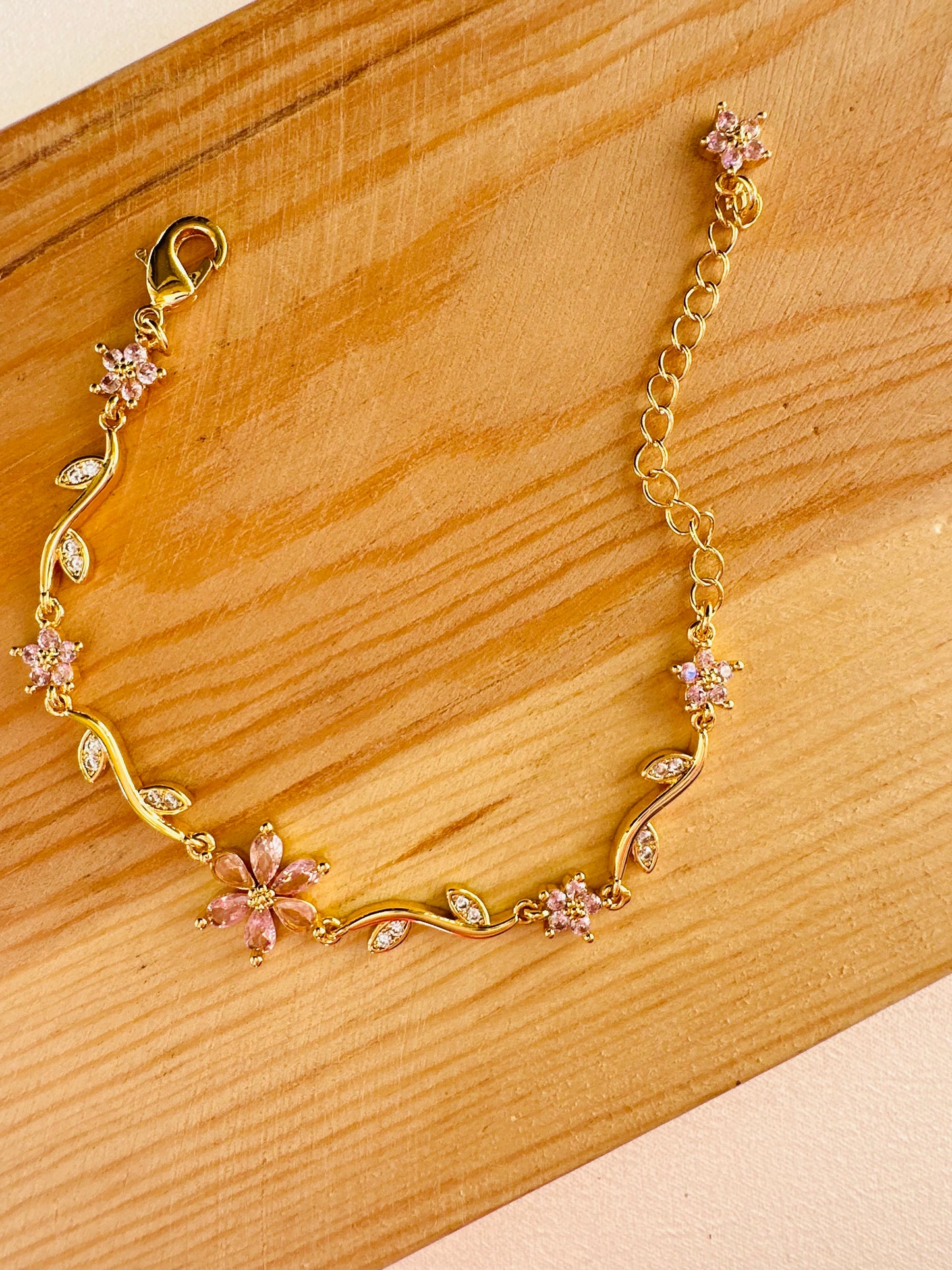 Pink Flower Gold Plated Bracelet