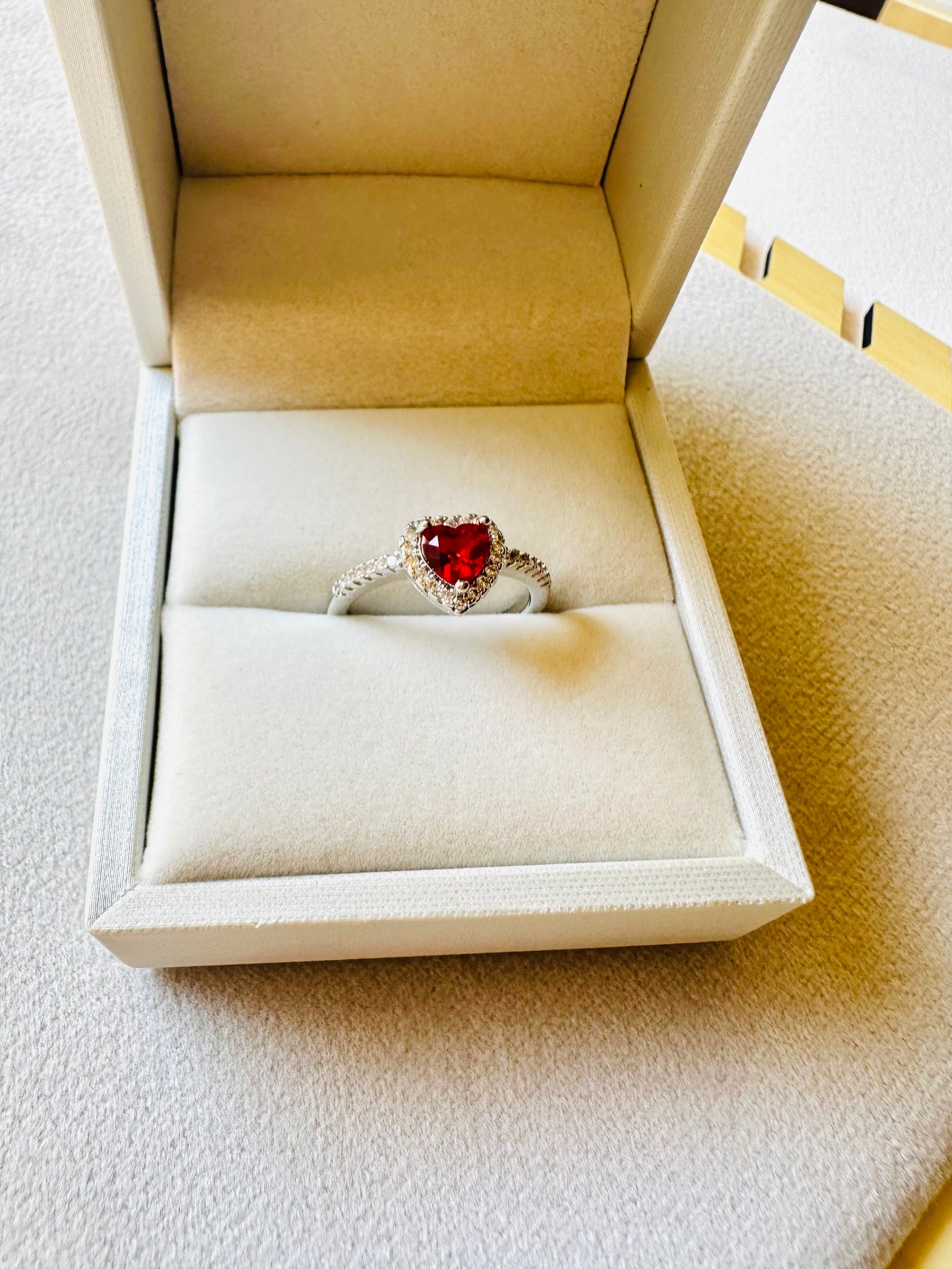 Red Heart Silver Ring