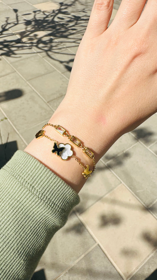 Two-Layer Bracelet – Rose & Butterfly Design