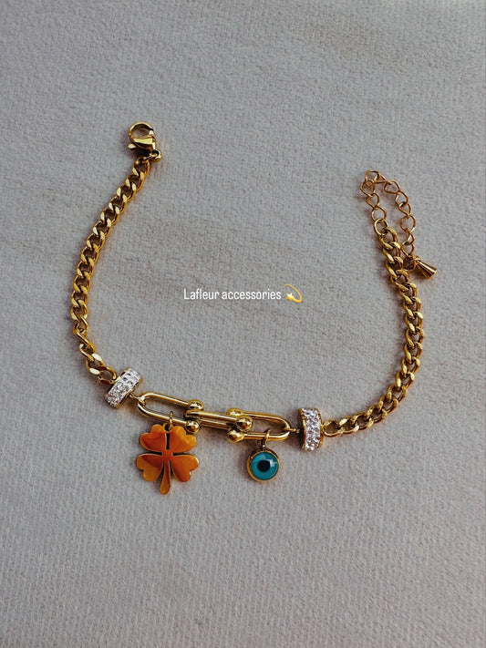 Gold Eye & Flower Bracelet