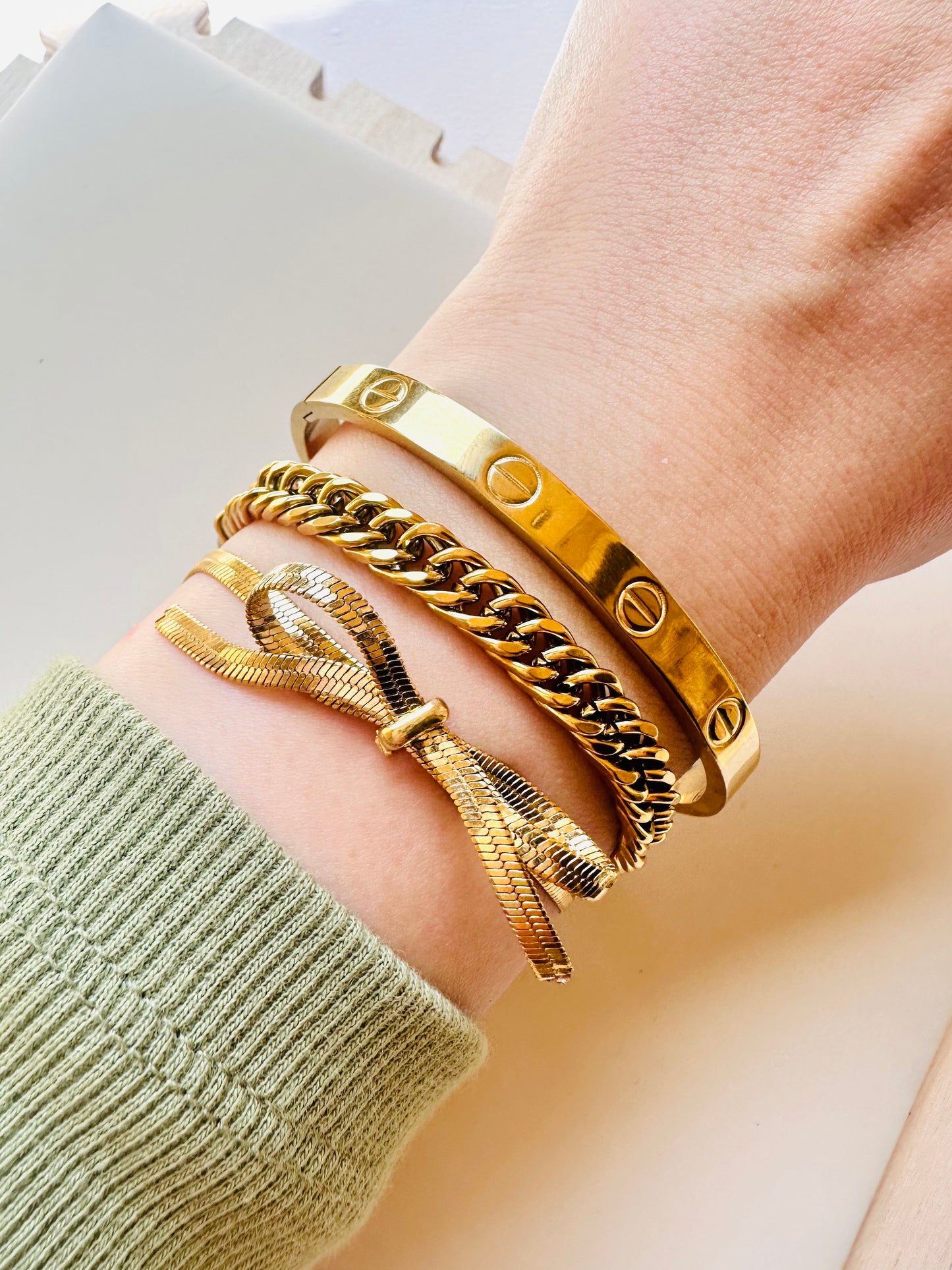 Cartier Bracelet + Bow Bracelet + Gold Bracelet Bundle (3 Pieces)