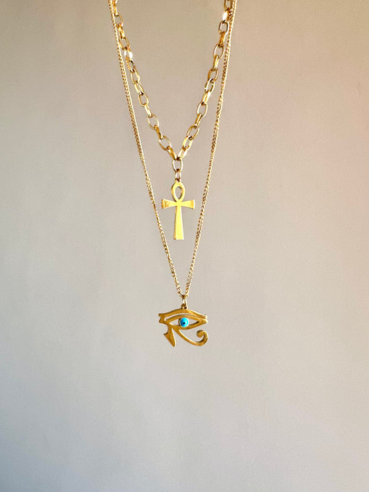 Ancient Egyptian Eye of Horus & Ankh Necklace