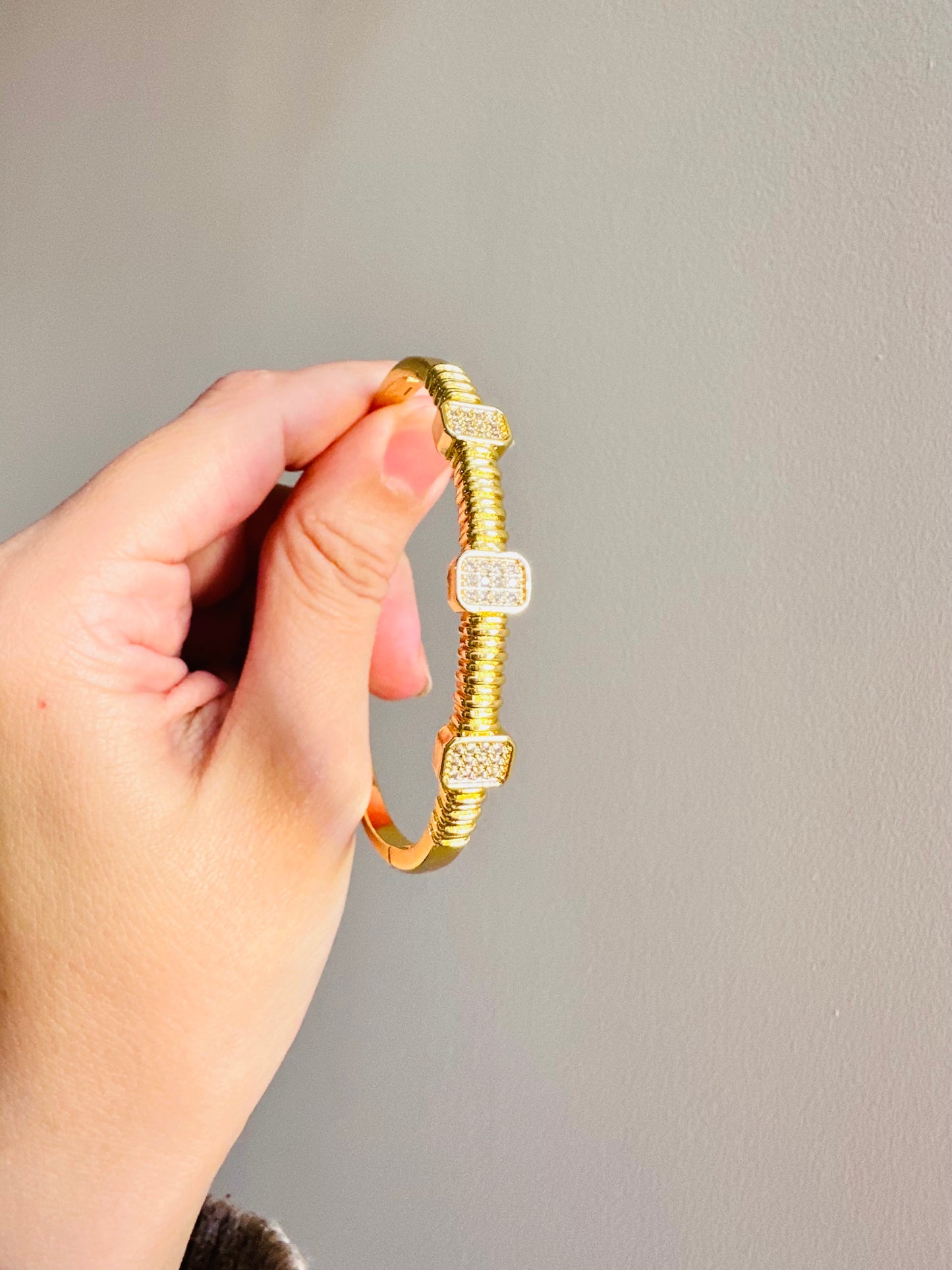 Gold Bangle with Sparkling Stones