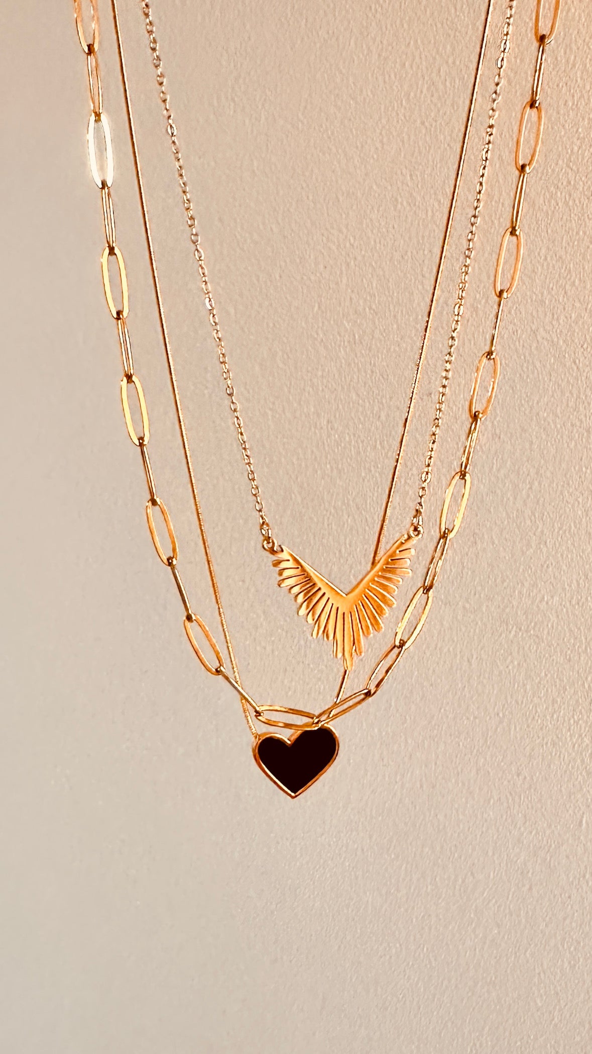 Black Heart & Layered Gold Necklace Set