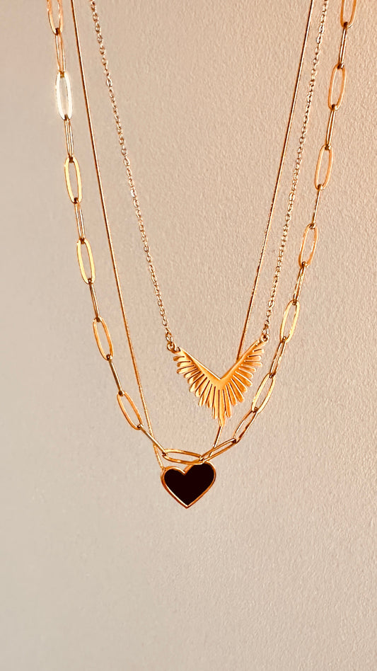 Black Heart & Layered Gold Necklace Set