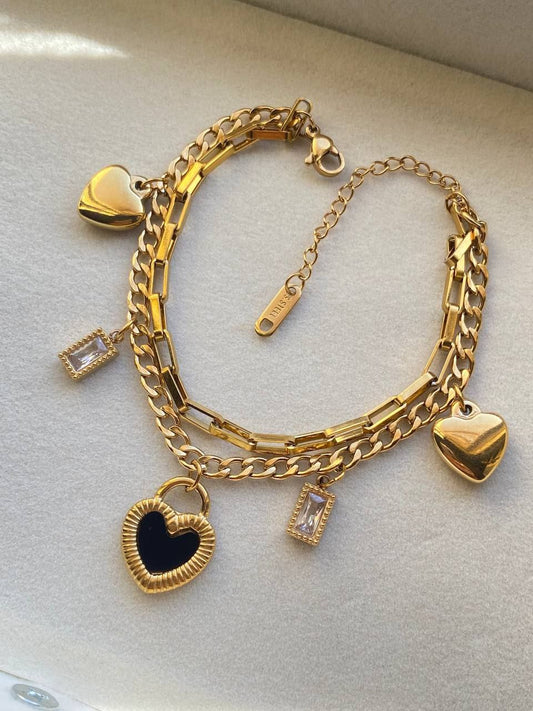 Double-Sided Heart Bracelet – Black & White