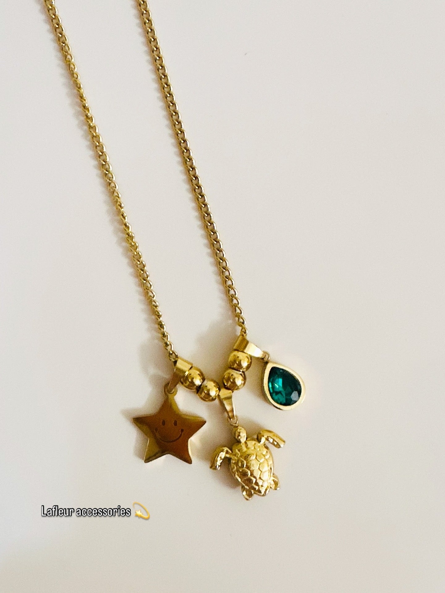 Sea Turtle Necklace with Star & Green Stone 🐢⭐💚