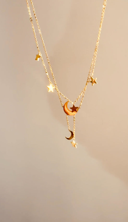 Triple Crescent & Stars Necklace