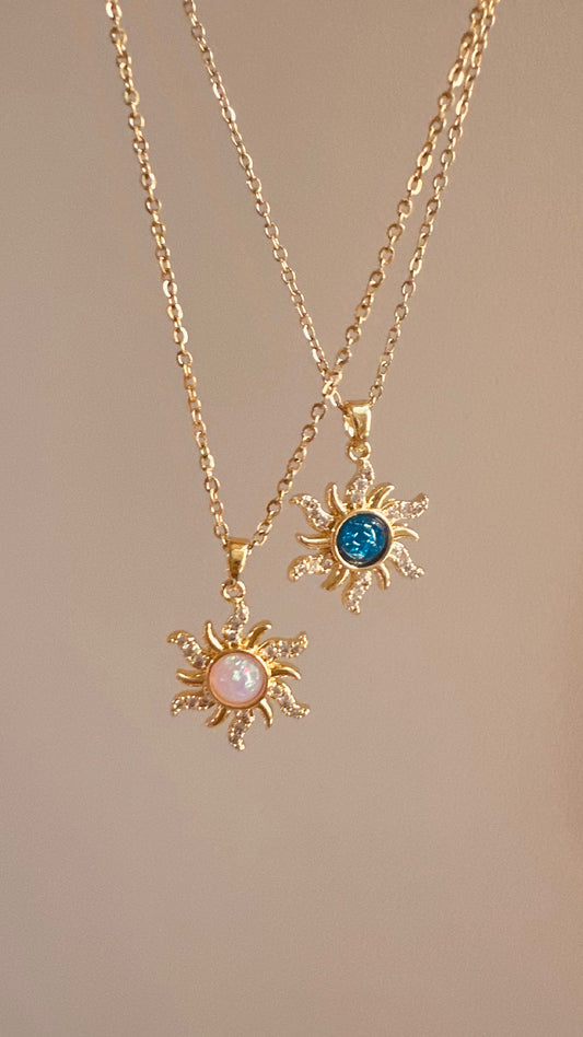 Sun Pendant Necklace – Pink or Blue