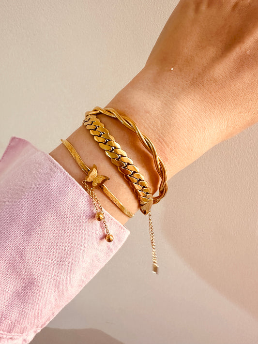 3-Piece Bracelet Set – Gourmet Chain, Butterfly & Minimal Bangle