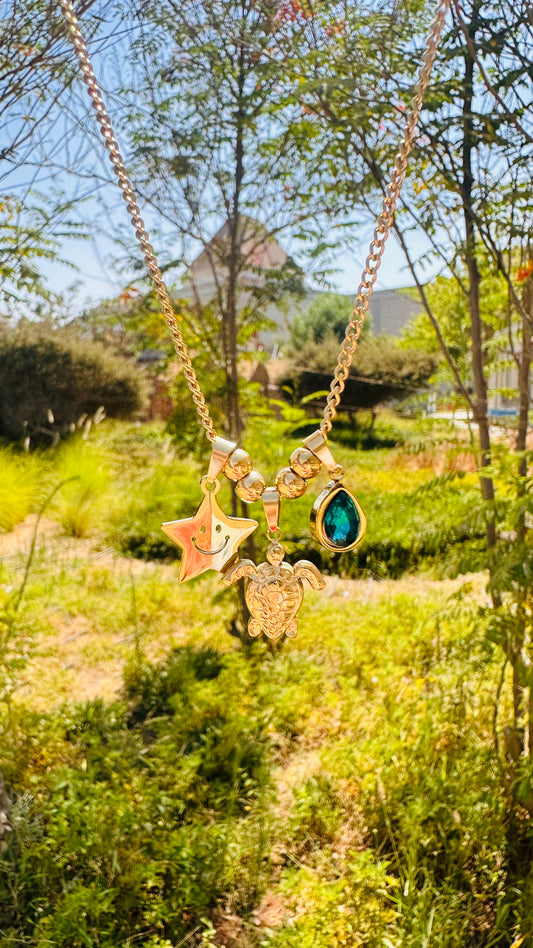 Sea Turtle Necklace with Star & Green Stone 🐢⭐💚