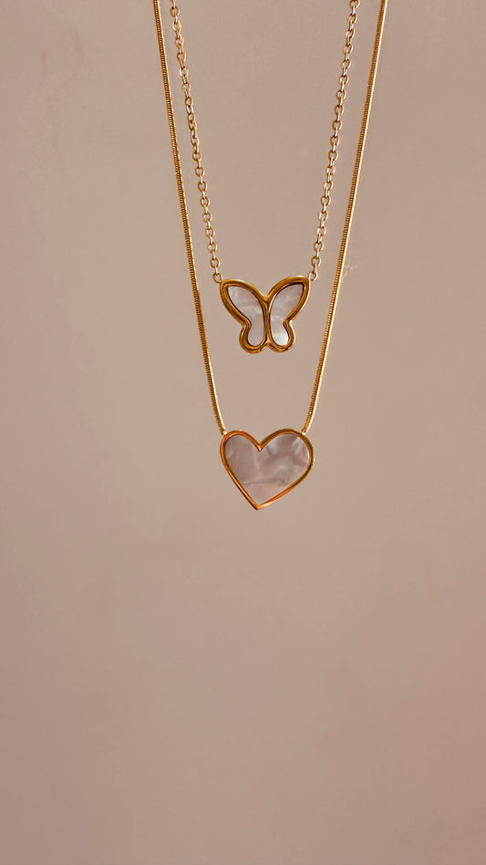 Butterfly & Heart Necklace – Stainless Steel