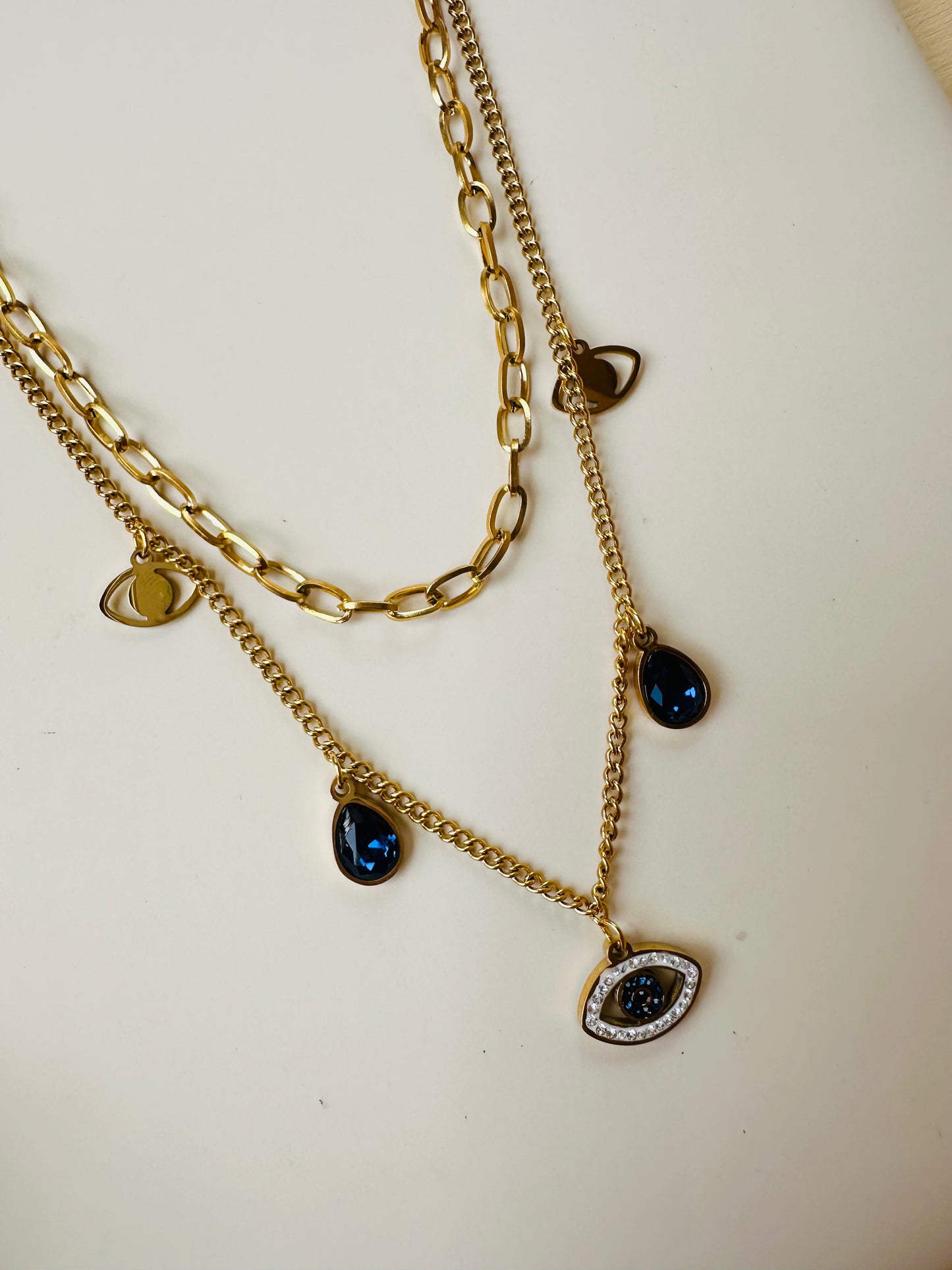 Blue Evil Eye & Ankh Pendant Necklace