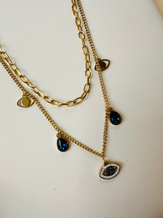 Blue Evil Eye & Ankh Pendant Necklace