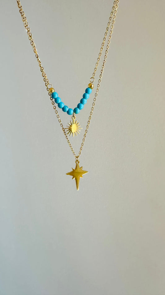 Blue Stone & Gold Necklace