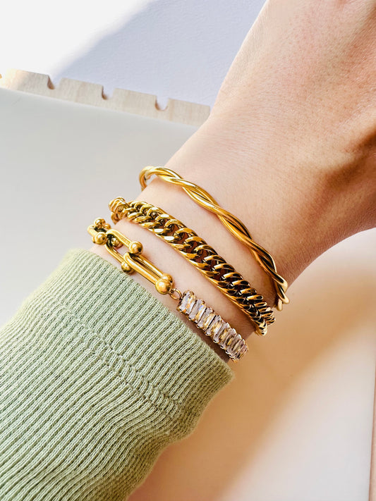3-Piece Bracelet Set – Tennis, Tiffany Bangle & Gold Initial