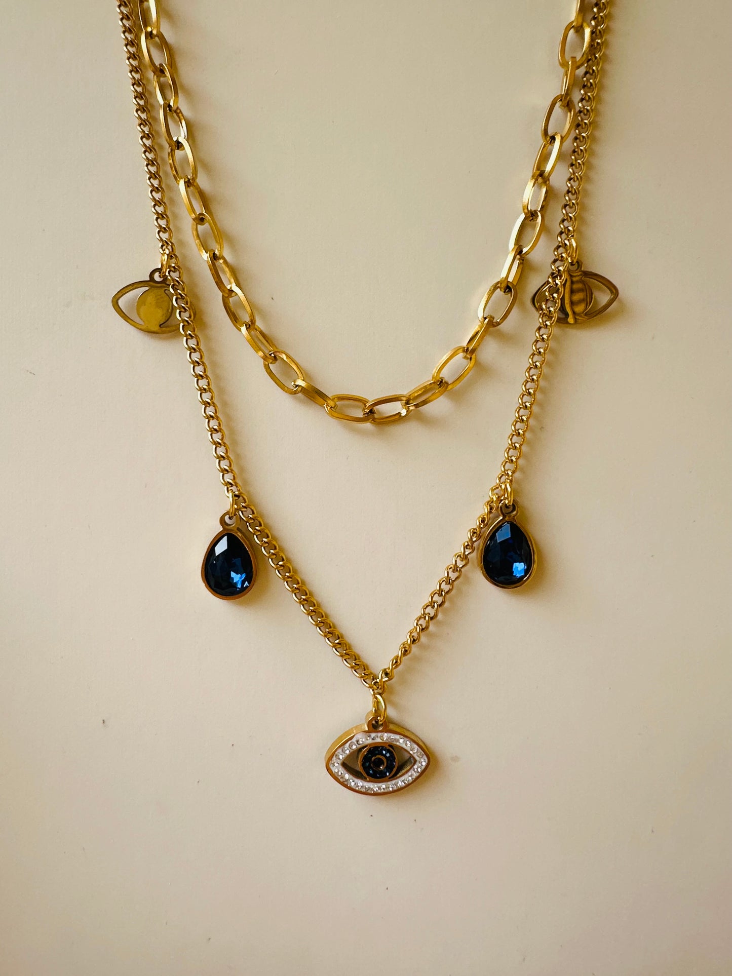 Blue Evil Eye & Ankh Pendant Necklace