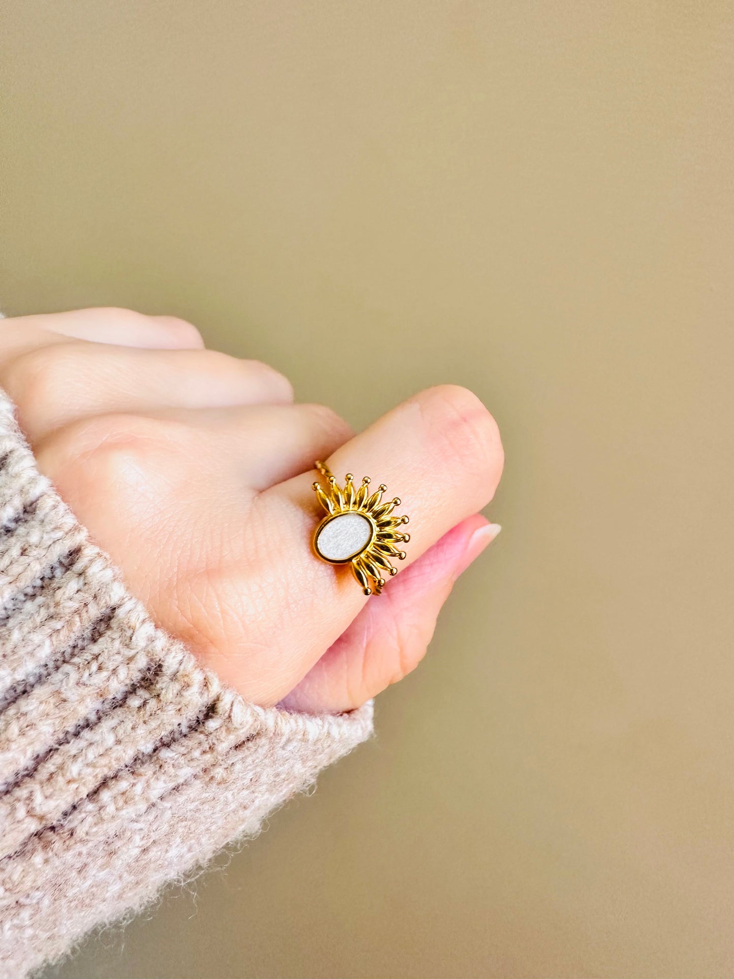 Gold White Mother of Pearl Ring