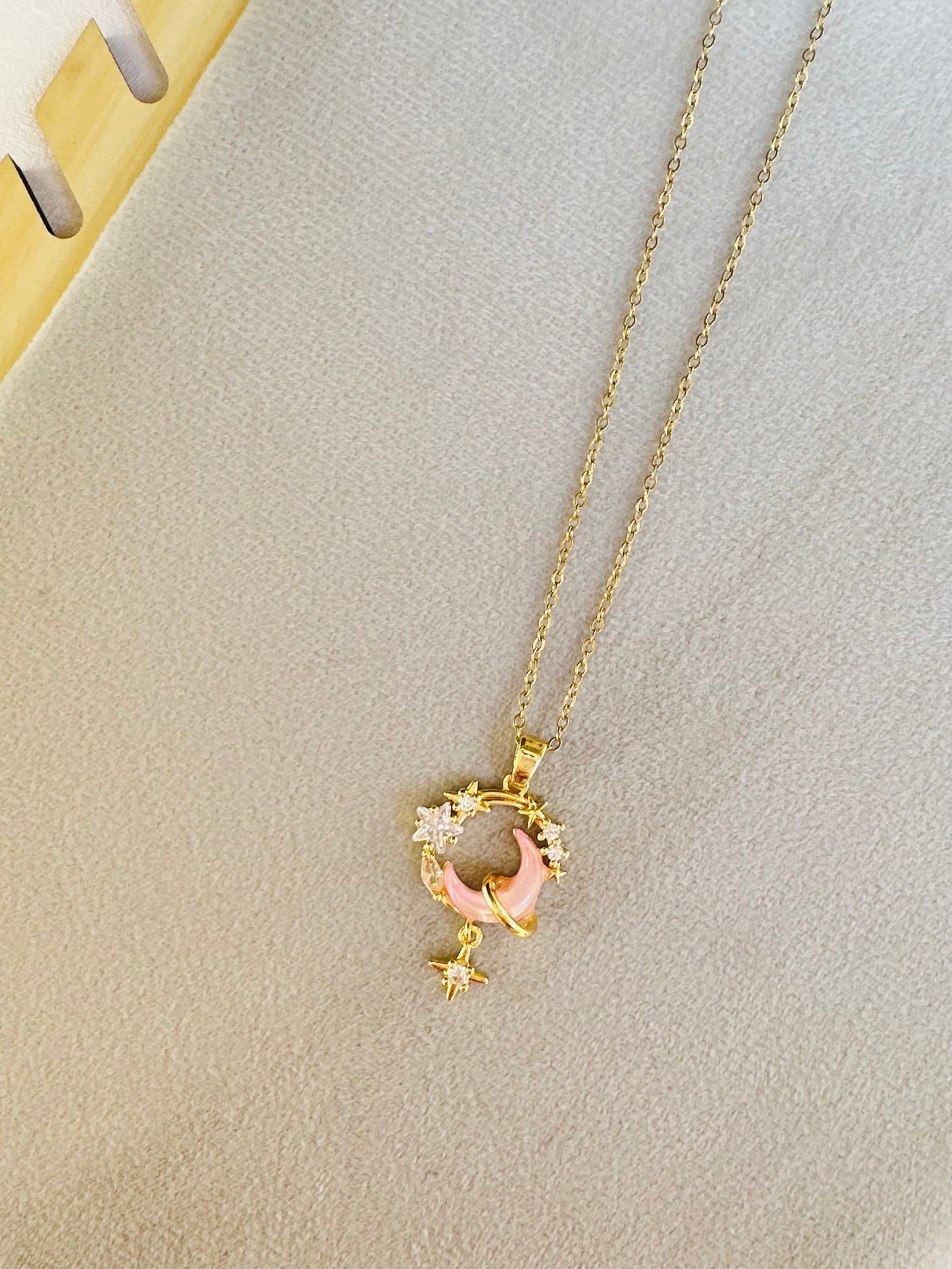 Pink Crescent Necklace – Stainless Steel