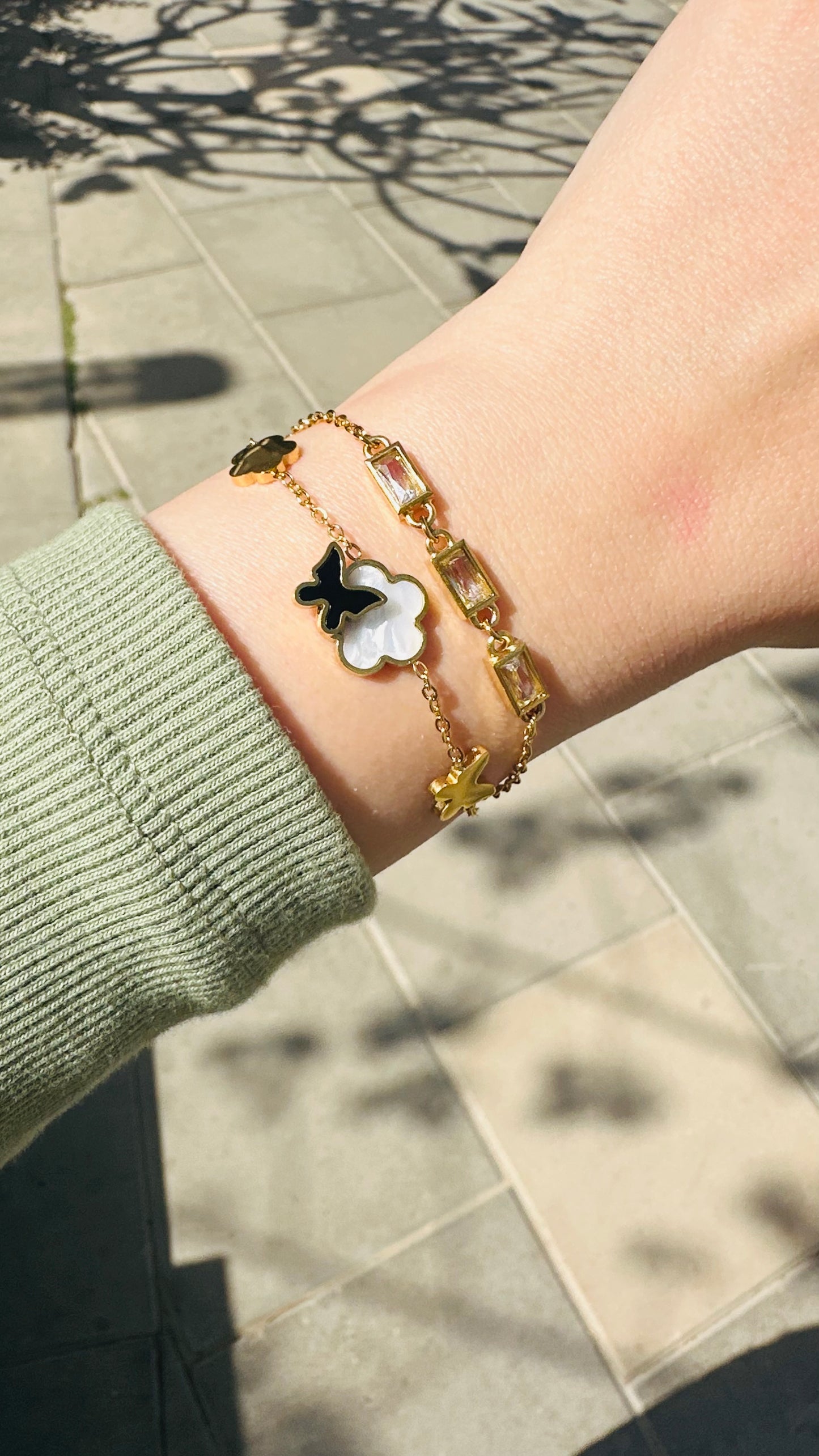 Two-Layer Bracelet – Rose & Butterfly Design