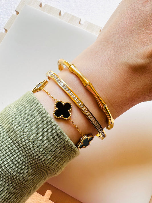 3-Piece Bracelet Set – Van Cleef, Crystal Bangle & Bangle
