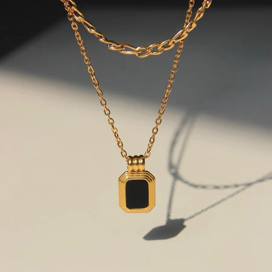 Gold Layered Necklace Set with Black Stone