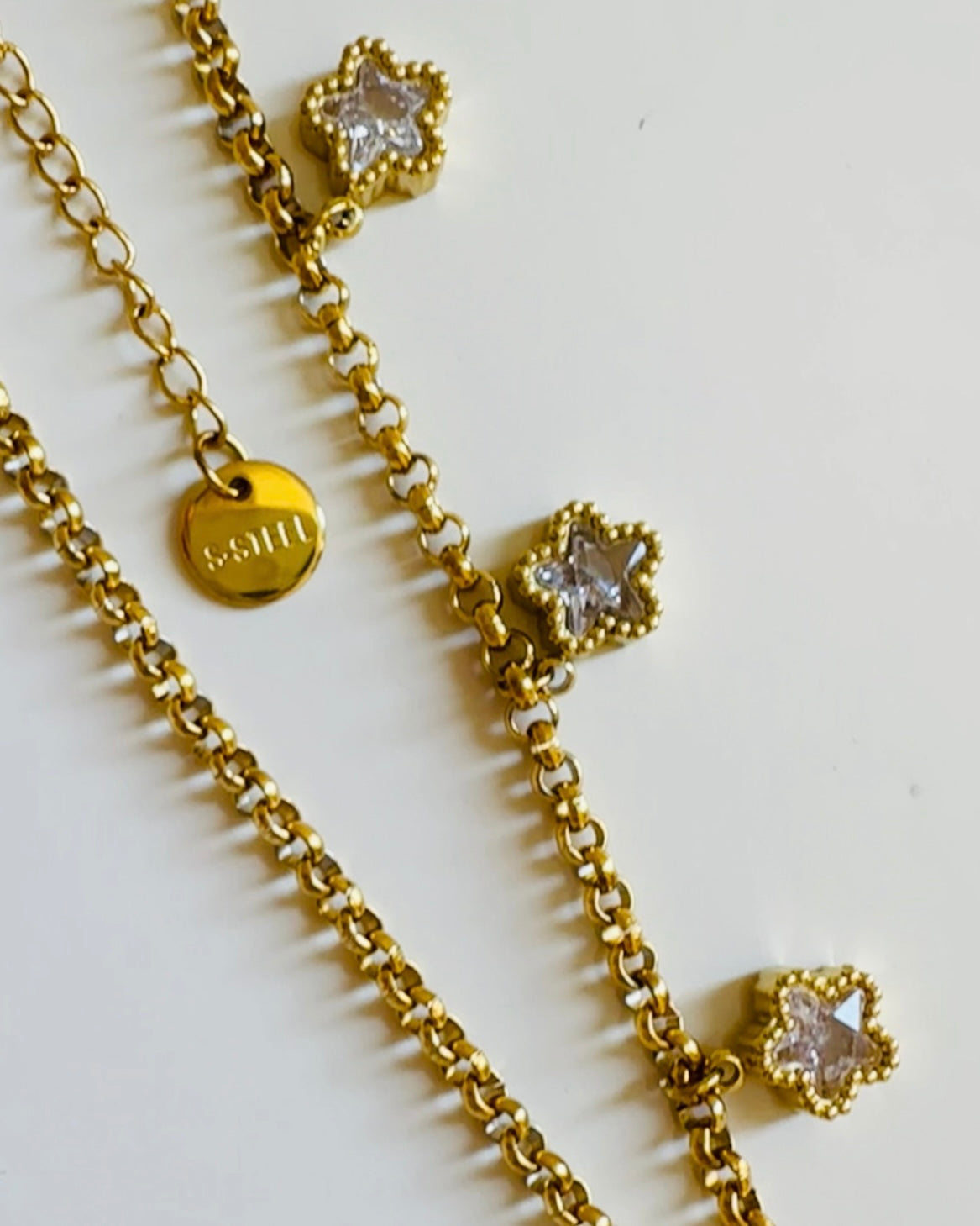 Moon & Floral Crystal Necklace – Stainless Steel