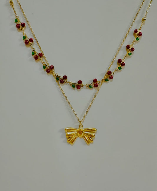 Bow Layered Necklace – 2 Pieces Stainless Steel