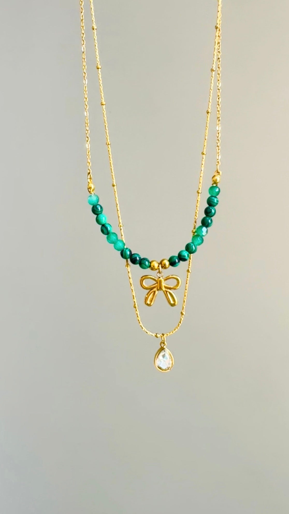 Green Bow Pendant Necklace – Stainless Steel