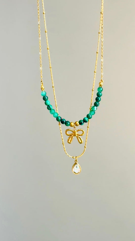 Green Bow Pendant Necklace – Stainless Steel